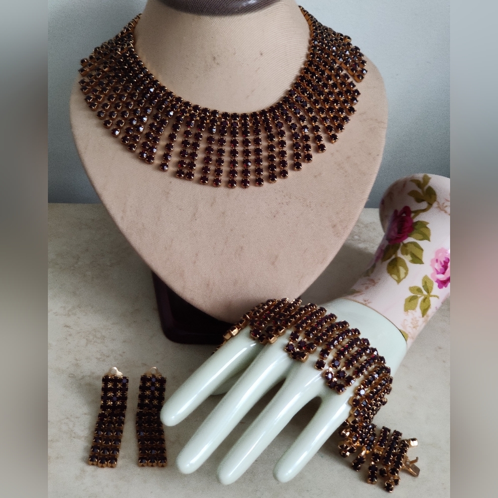 Vintage Cleopatra Style Garnet Glass Jewelry Set